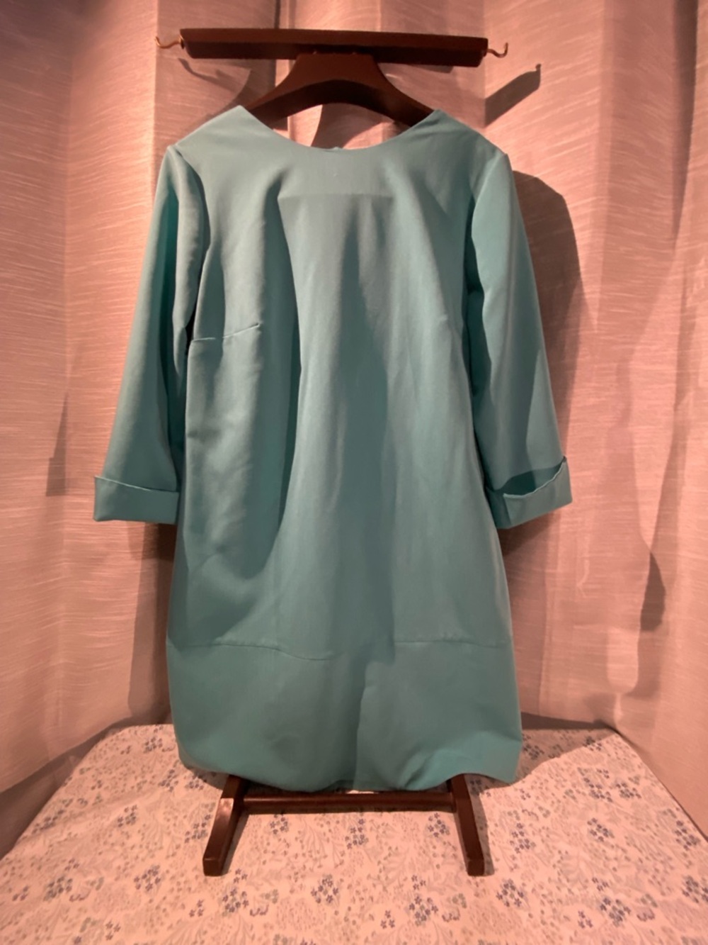 Aqua Mini Dress with 3/4 Sleeves - Women